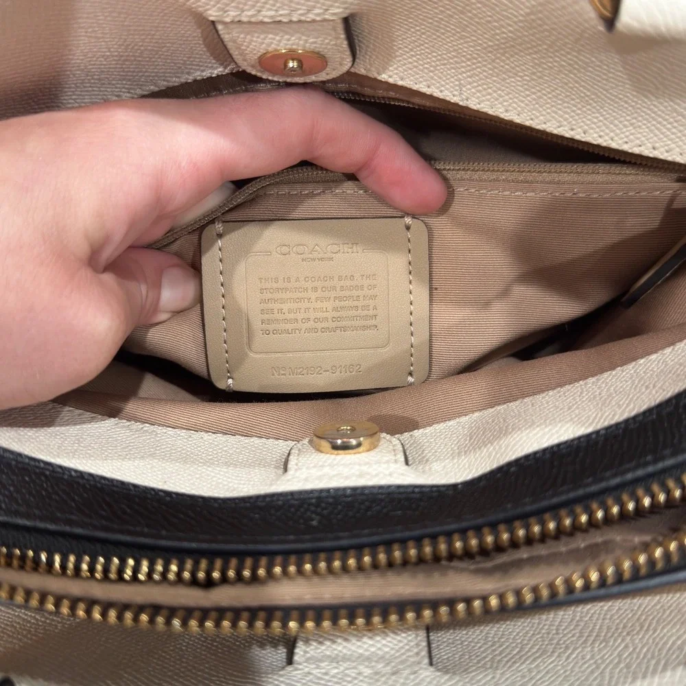 Coach Margot Carryall Satchel Bag Chalk Black Taupe Crossgrain Leather F34607